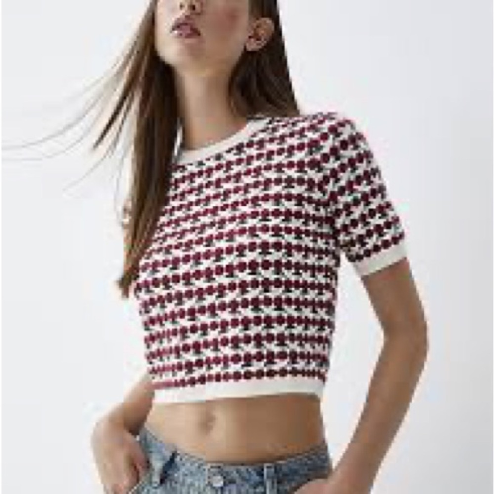 Simons (Twik) Jacquard Sweater T-shirt (cherry design)